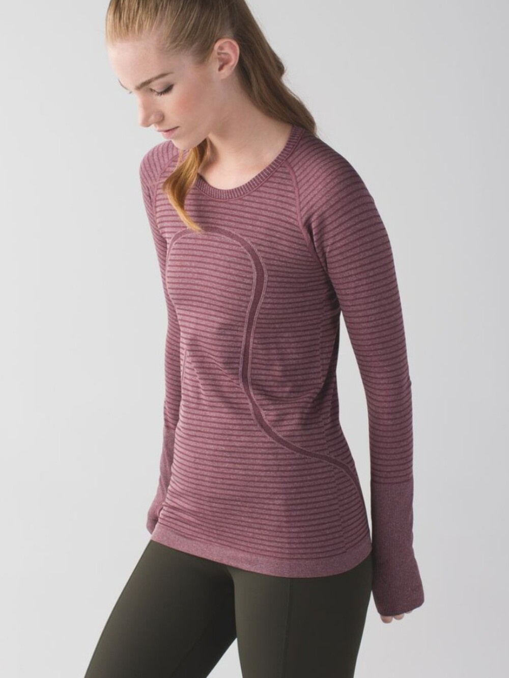 Lululemon Swiftly Tech Long Sleeve Crew, Original Style, Maroon Stripes, Size 6